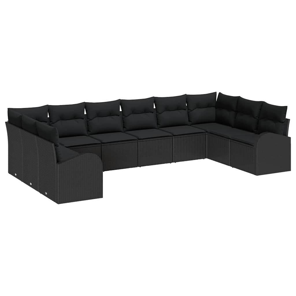 Sofa Sæt med pude 10 pcs Sort Polyrattan