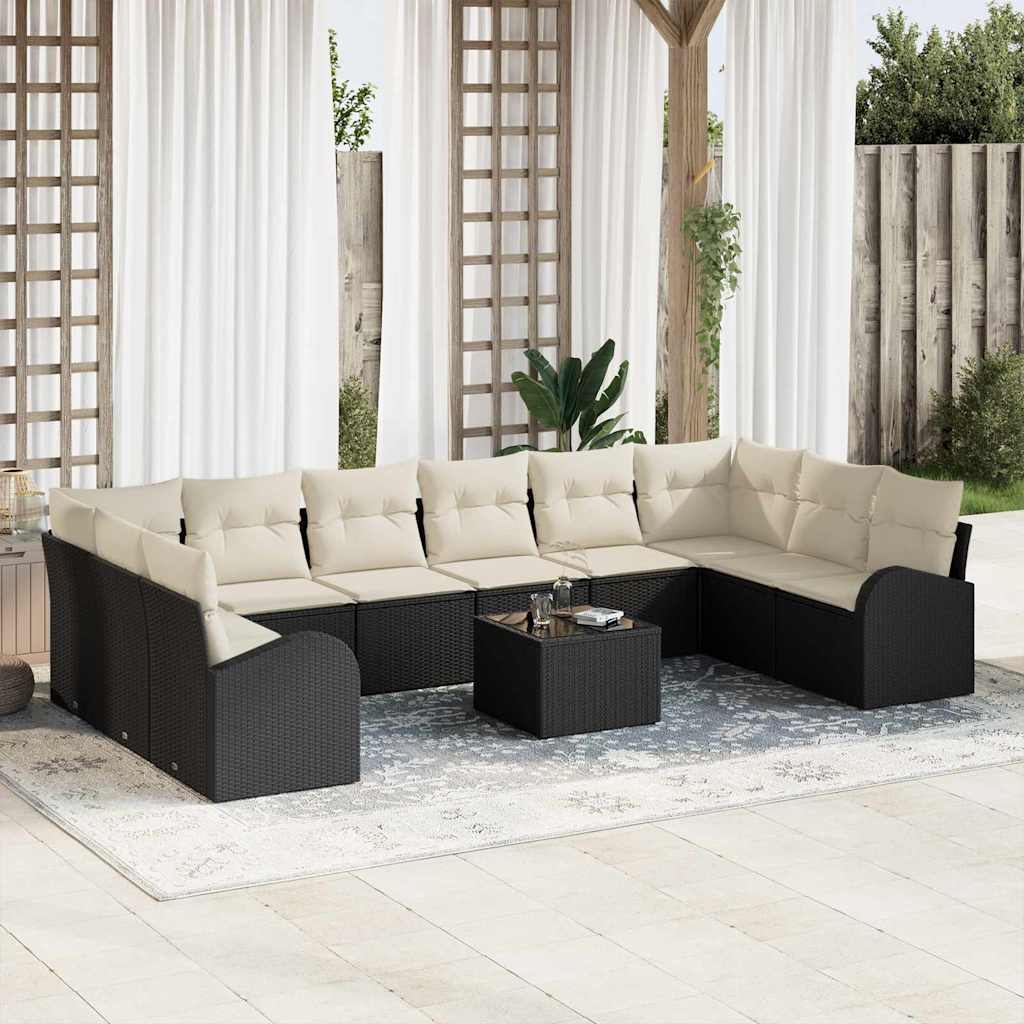 Sofa Sæt med pude 11 pcs Sort Polyrattan