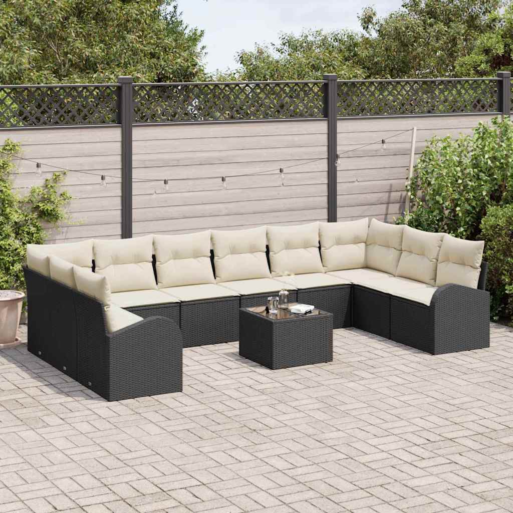 Sofa Sæt med pude 11 pcs Sort Polyrattan