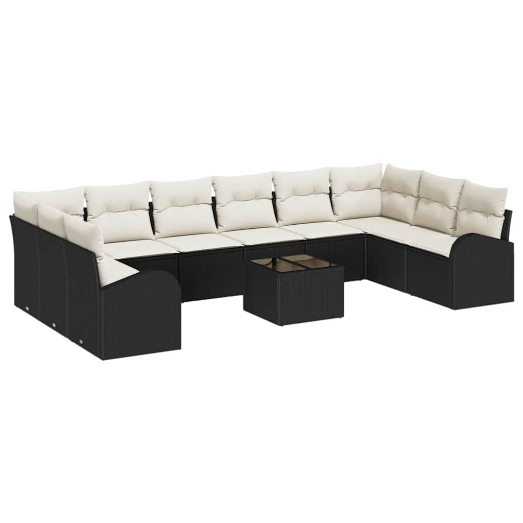 Sofa Sæt med pude 11 pcs Sort Polyrattan
