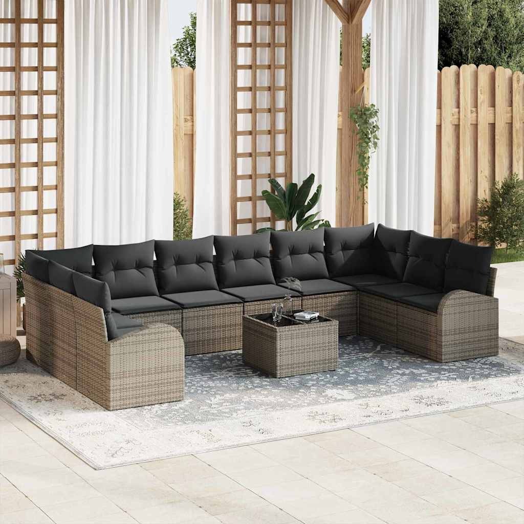 Sofa Sæt med pude 11 pcs Grå Polyrattan