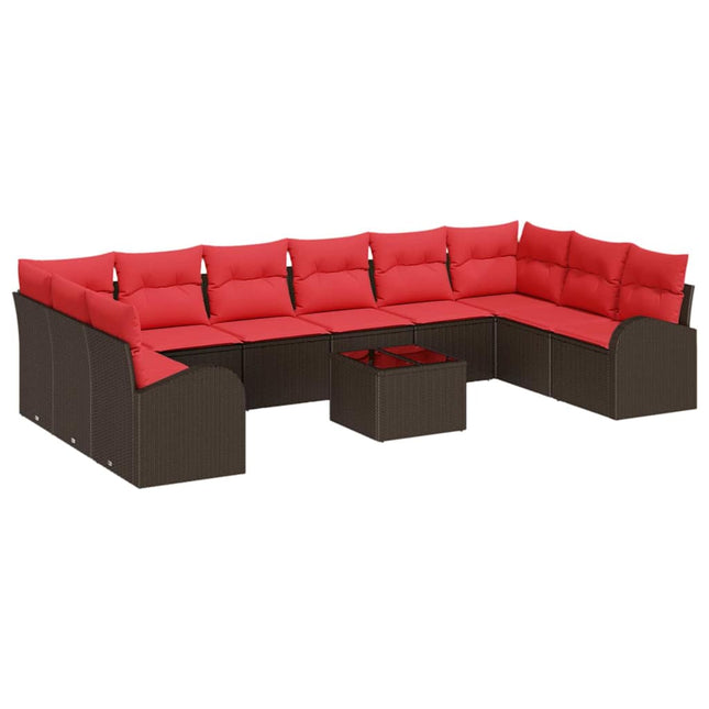 Sofa Sæt med pude 11 pcs Brun polyrattan