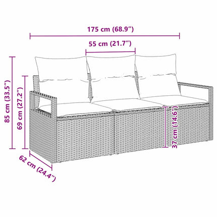 Sofa Sæt 3 pcs Lysegrå polyrattan