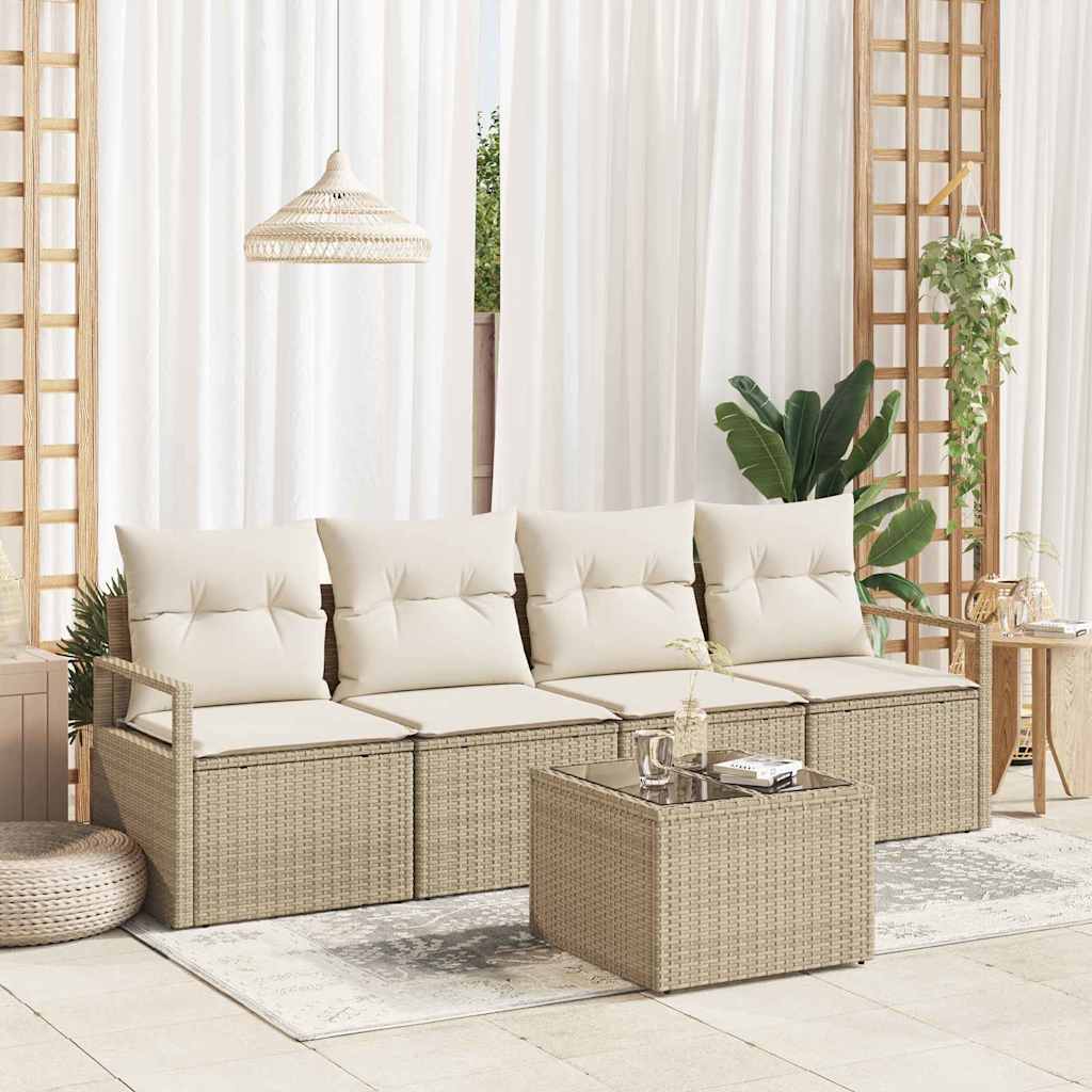 Sofa Sæt 5 pcs Beige og creme polyrattan
