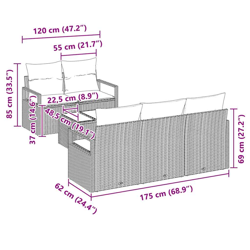 Sofa Sæt 6 pcs Beige og grå polyrattan