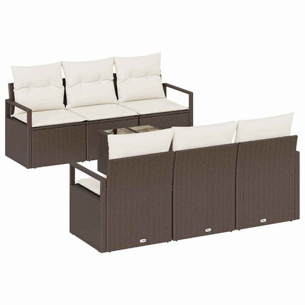 Sofa Sæt 7 stk. 6-Antal sæder Brun og Creme polyrattan