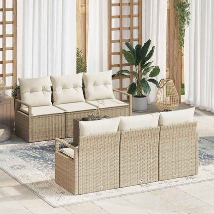 Sofa Sæt 7 stk. 6-Antal sæder Beige og creme polyrattan