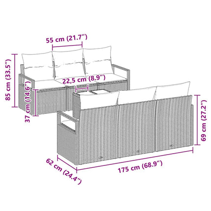 Sofa Sæt med pude 7 pcs Lysegrå polyrattan