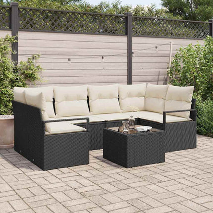 Sofa Sæt med pude 7 pcs Sort og Cream polyrattan