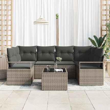 Sofa Sæt med pude 7 pcs Grå polyrattan