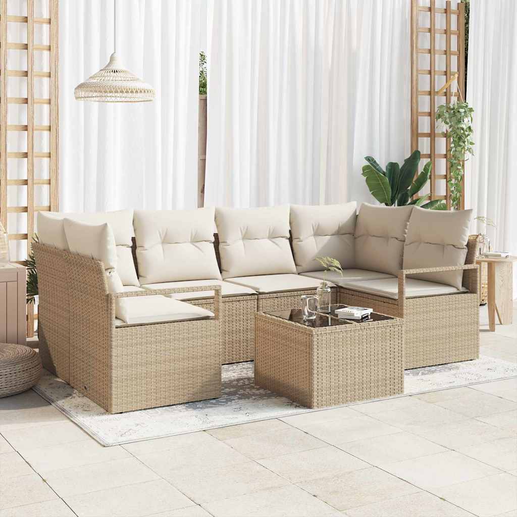 Sofa Sæt 7 pcs Beige og creme polyrattan