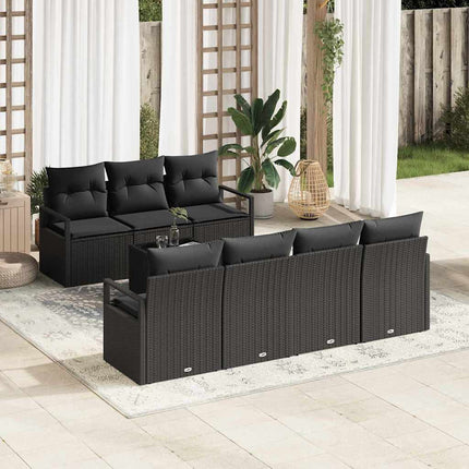 Sofa Sæt 8 stk. 7-Antal sæder Sort polyrattan