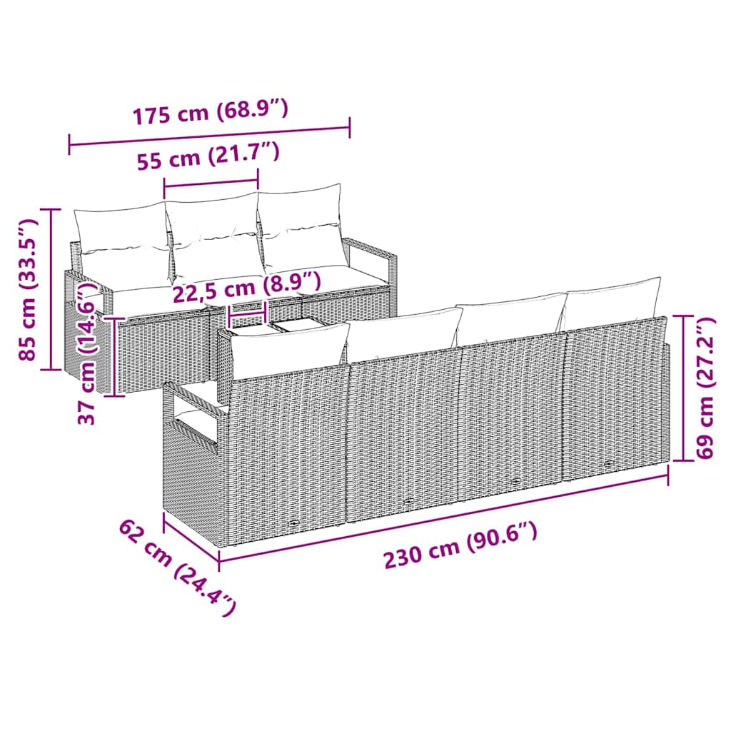 Sofa Sæt 8 pcs Sort polyrattan