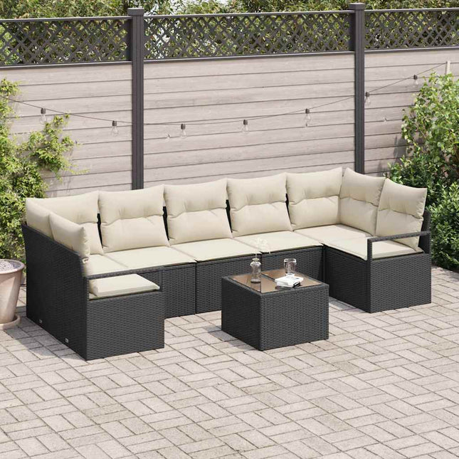 Sofa Sæt 8 stk. 7-Antal sæder Sort og Cream polyrattan