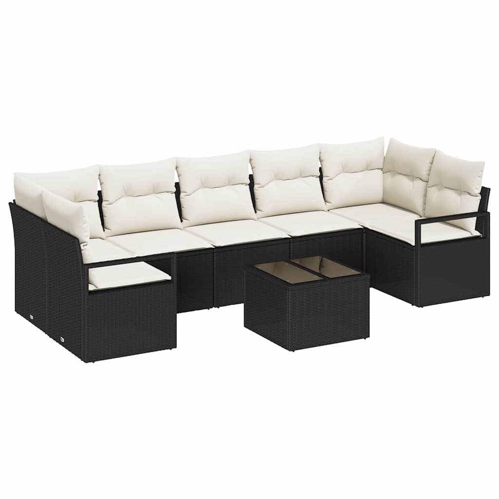 Sofa Sæt 8 pcs Sort og Cream polyrattan
