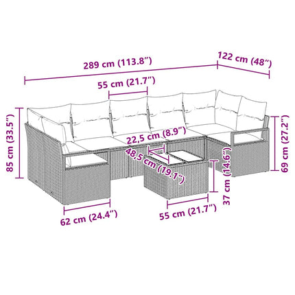 Sofa Sæt 8 stk. 7-Antal sæder Sort og Cream polyrattan