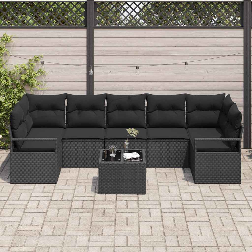 Sofa Sæt 8 pcs Sort polyrattan