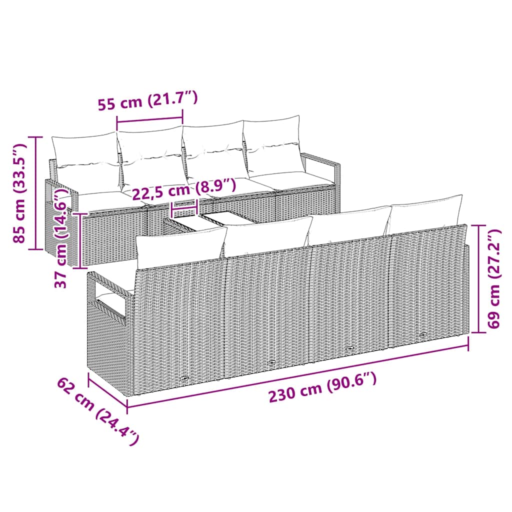 Sofa Sæt 7 pcs Beige og creme polyrattan