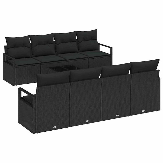 Sofa Sæt med pude 7 pcs Sort polyrattan