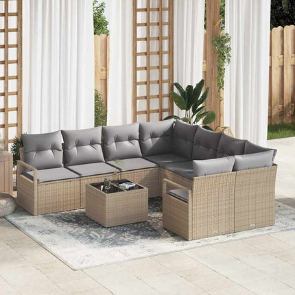 Sofa Sæt med pude 9 pcs Beige og grå polyrattan