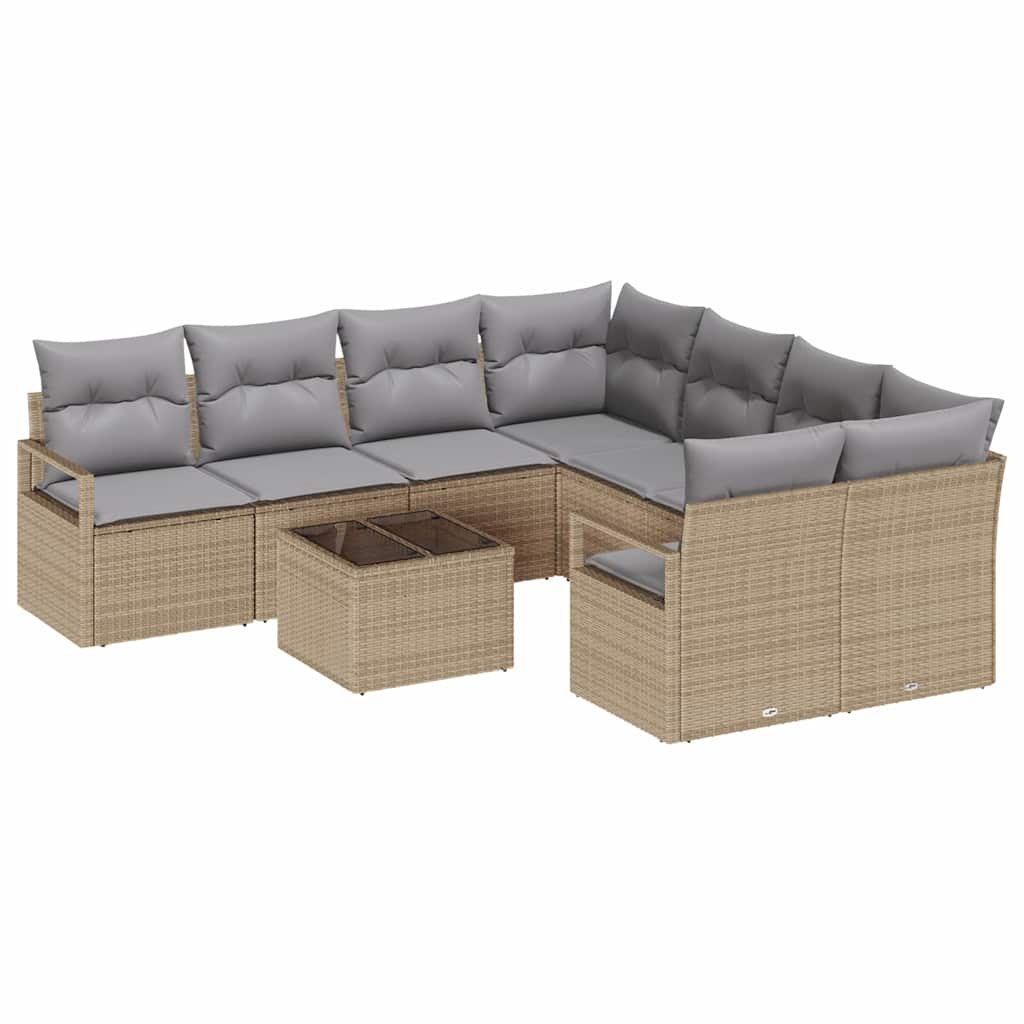 Sofa Sæt med pude 9 pcs Beige og grå polyrattan