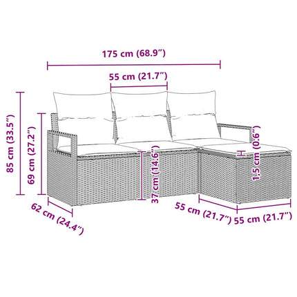 Sofa Sæt med pude 4 pcs Sort polyrattan