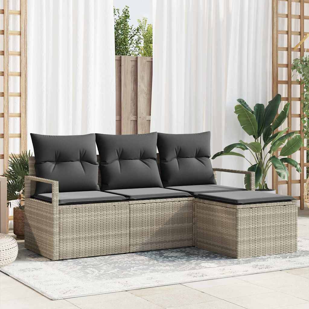 Sofa Sæt 4 pcs Lysegrå polyrattan