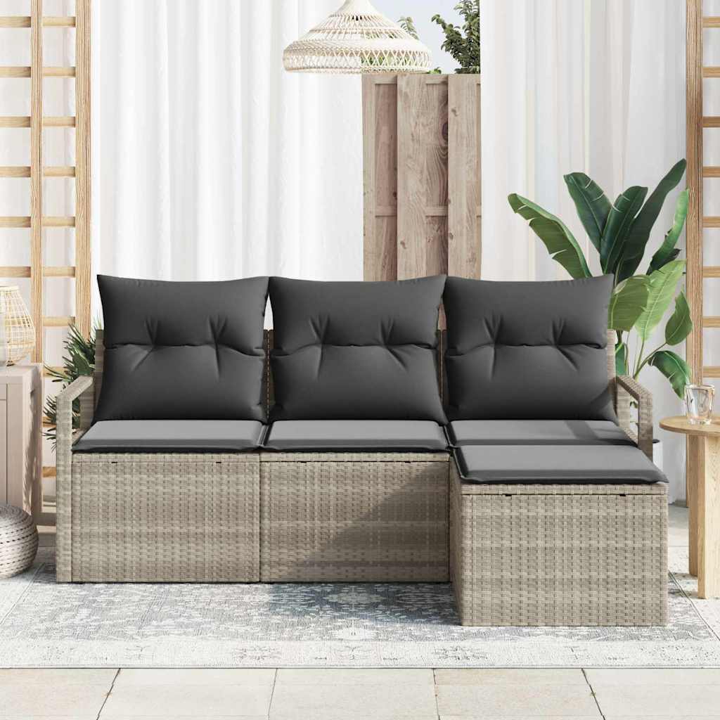 Sofa Sæt 4 pcs Lysegrå polyrattan