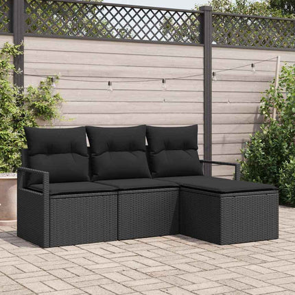 Sofa Sæt 4 pcs Sort polyrattan