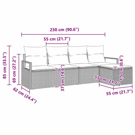 Sofa Sæt med pude 5 pcs Lysegrå polyrattan