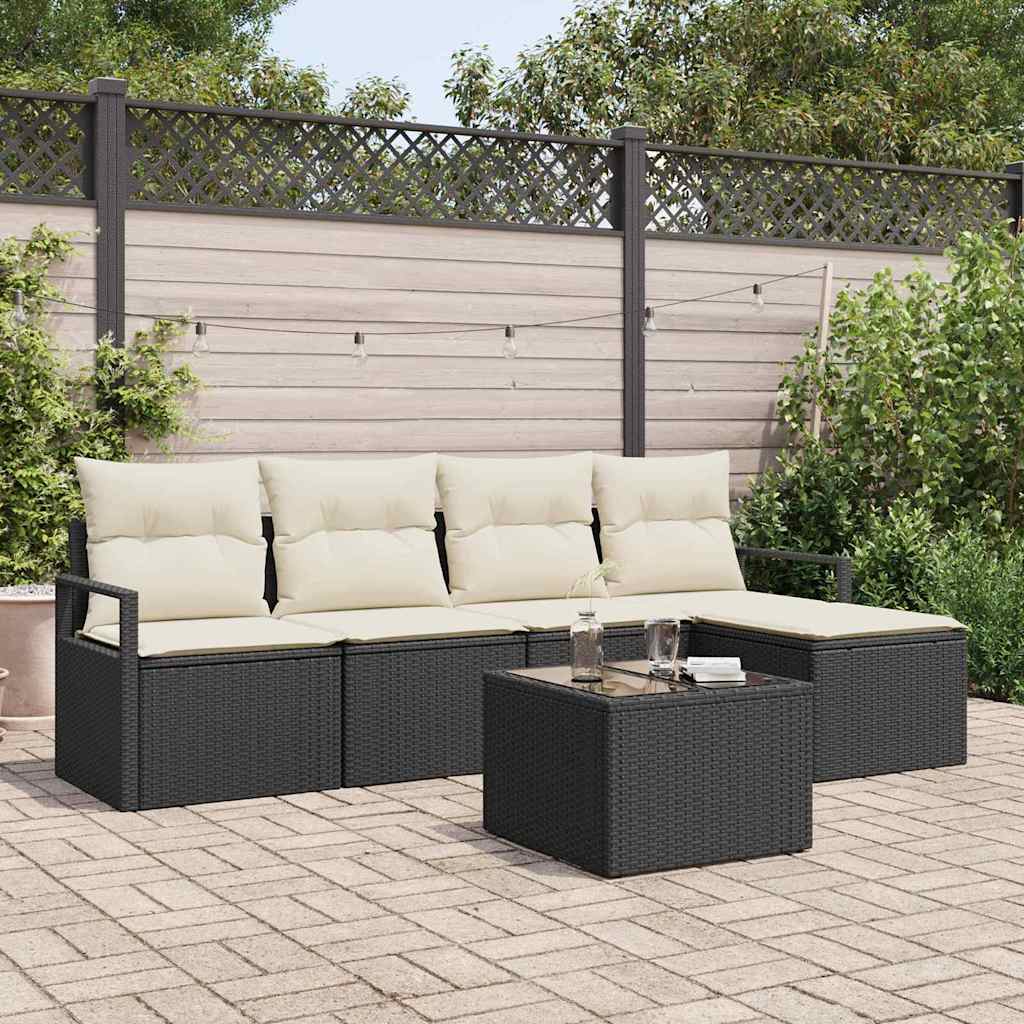 Sofa Sæt med pude 6 pcs Sort polyrattan
