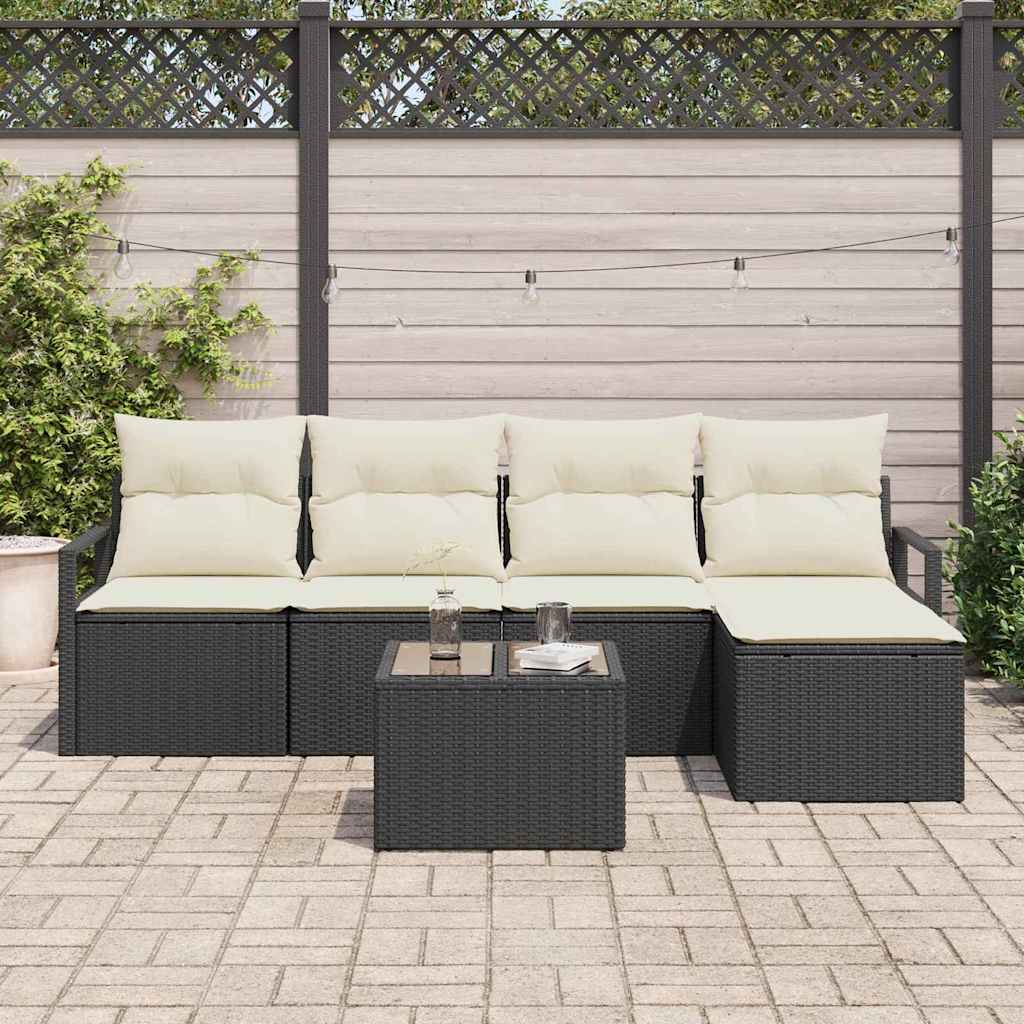Sofa Sæt med pude 6 pcs Sort polyrattan
