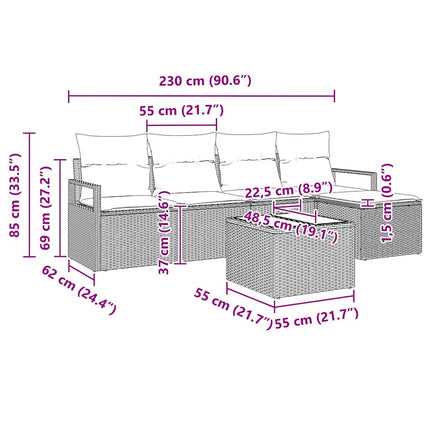 Sofa Sæt 6 stk. Beige polyrattan