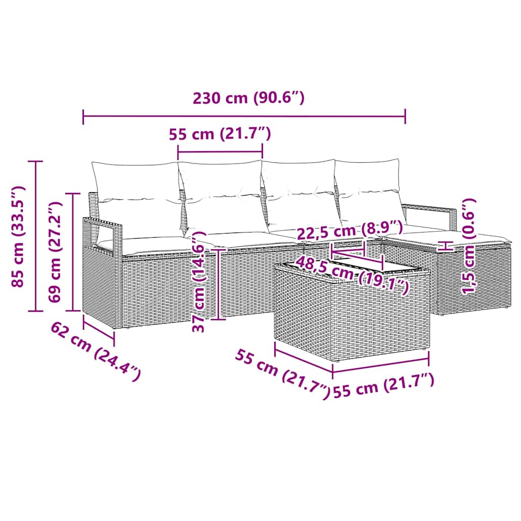 Sofa Sæt med pude 6 pcs Beige polyrattan