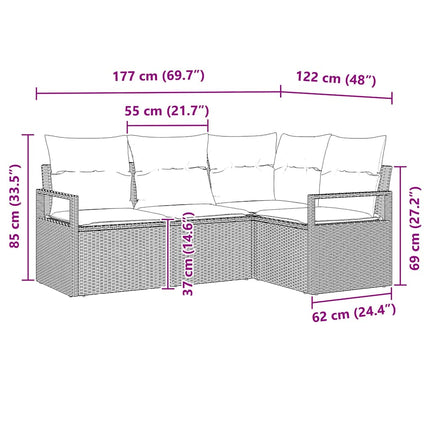 Sofa Sæt 4 stk. Sort polyrattan