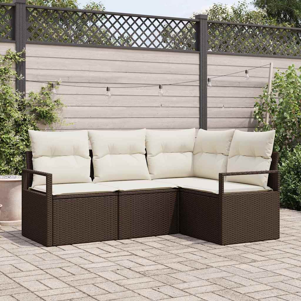 Sofa Sæt 4 pcs Brun polyrattan
