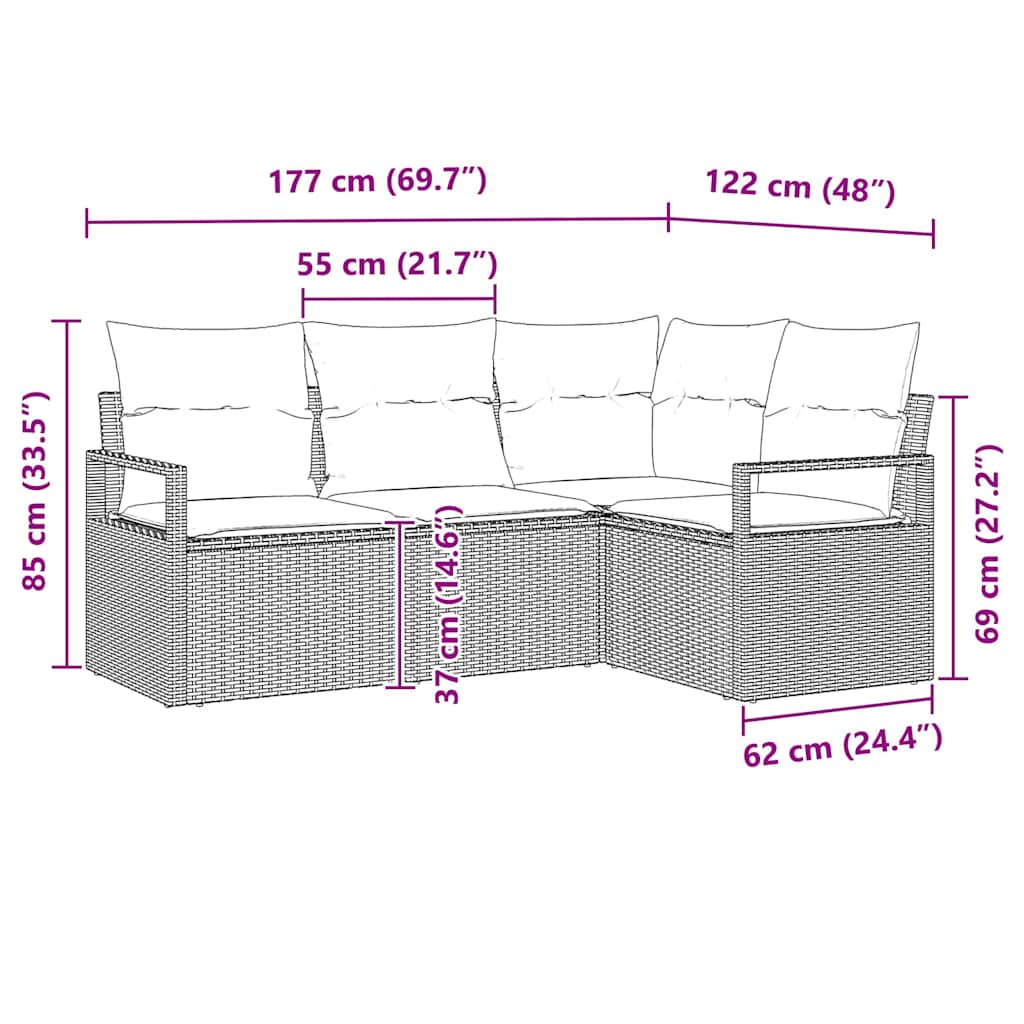 Sofa Sæt 4 pcs Brun polyrattan