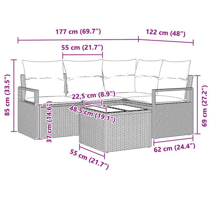 Sofa Sæt 5 pcs Brun polyrattan