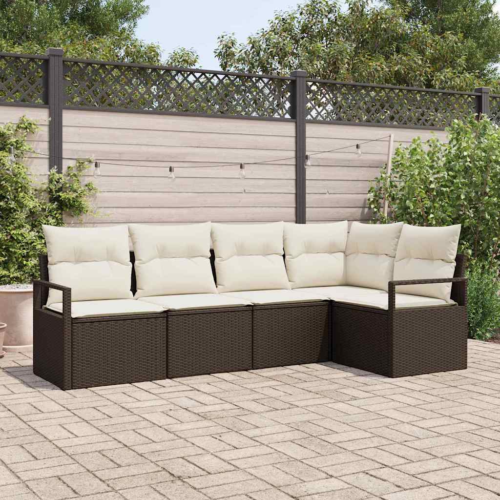 Sofa Sæt med pude 5 pcs Brun polyrattan