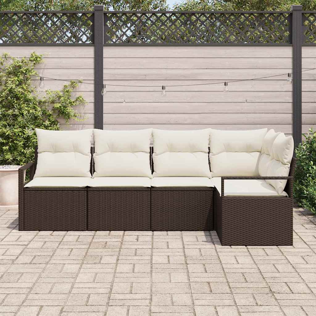 Sofa Sæt med pude 5 pcs Brun polyrattan