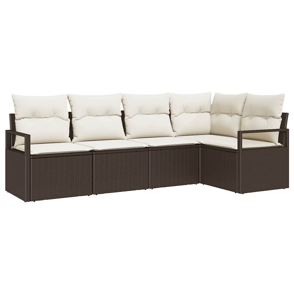 Sofa Sæt med pude 5 pcs Brun polyrattan