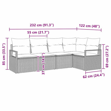 Sofa Sæt med pude 5 pcs Beige polyrattan