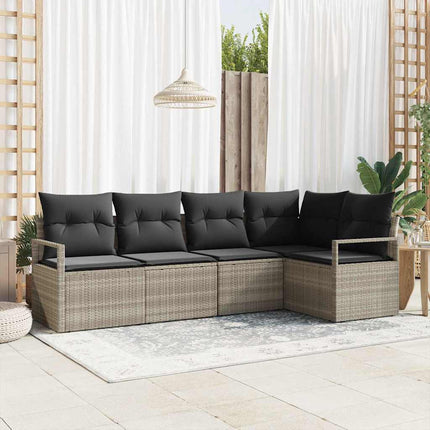 Sofa Sæt med pude 5 pcs Lysegrå polyrattan