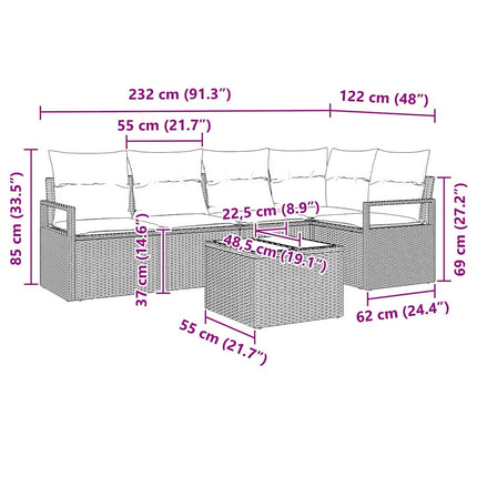 Sofa Sæt 6 stk. Sort polyrattan