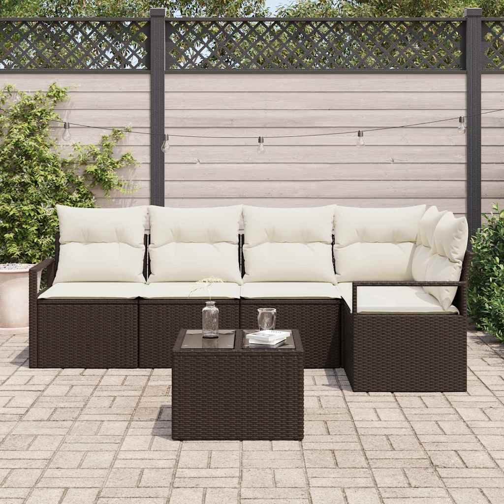 Sofa Sæt med pude 6 pcs Brun polyrattan
