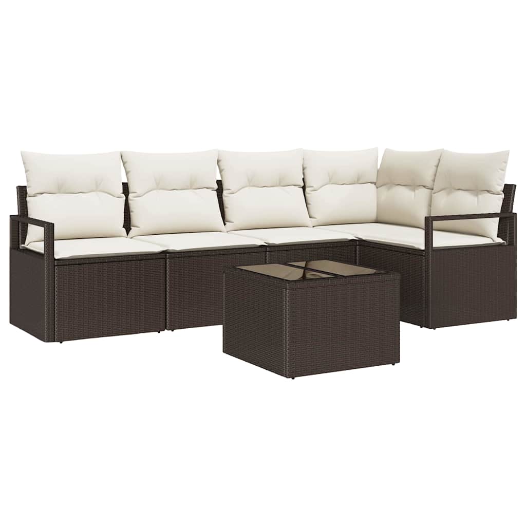 Sofa Sæt med pude 6 pcs Brun polyrattan