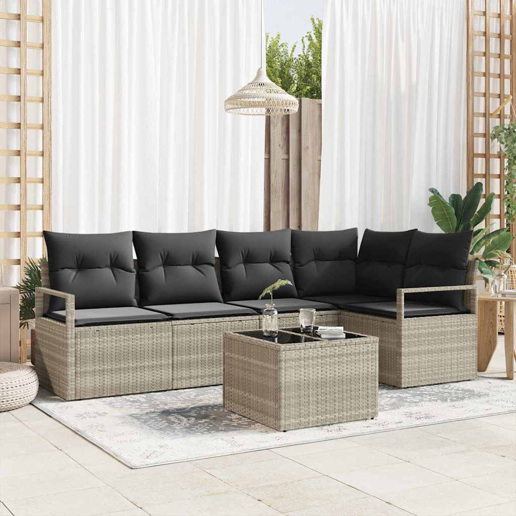 Sofa Sæt med pude 6 pcs Lysegrå polyrattan