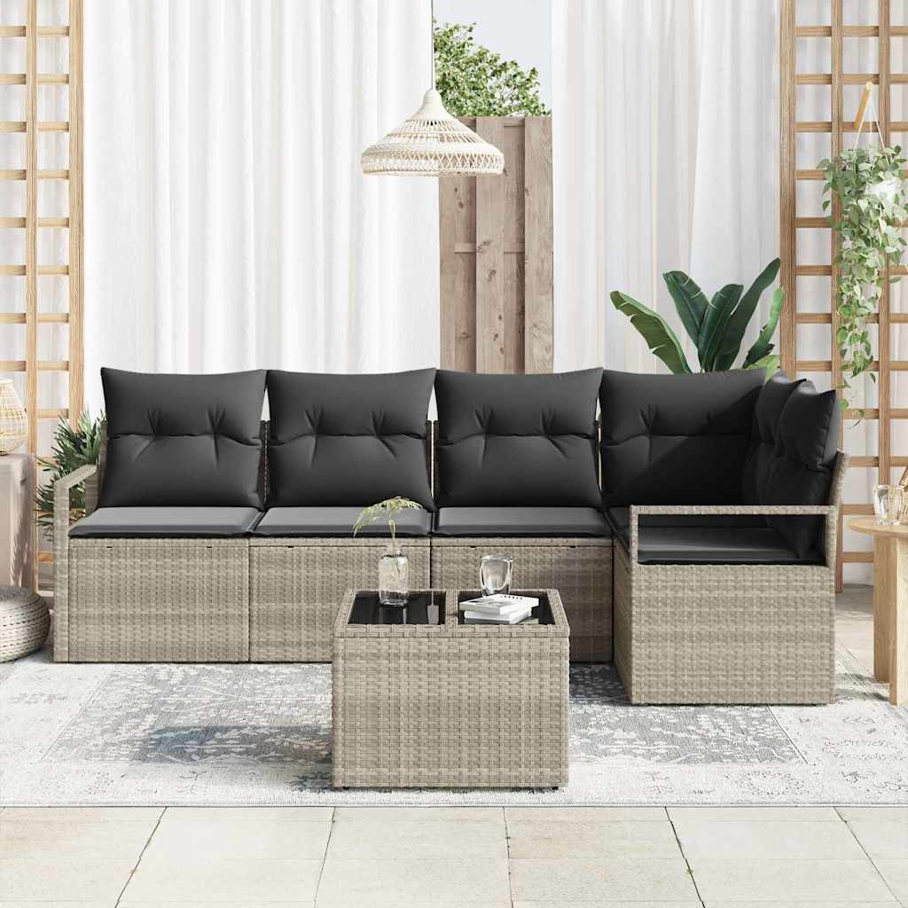 Sofa Sæt med pude 6 pcs Lysegrå polyrattan
