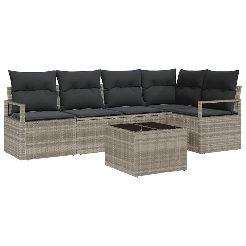 Sofa Sæt med pude 6 pcs Lysegrå polyrattan