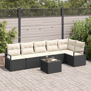 Sofa Sæt med pude 7 pcs Sort polyrattan